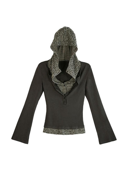 Cest Nous Gray Green Patchwork Layered Faux Two Piece Punk Women&
