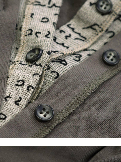 Cest Nous Gray Green Patchwork Layered Faux Two Piece Punk Women&