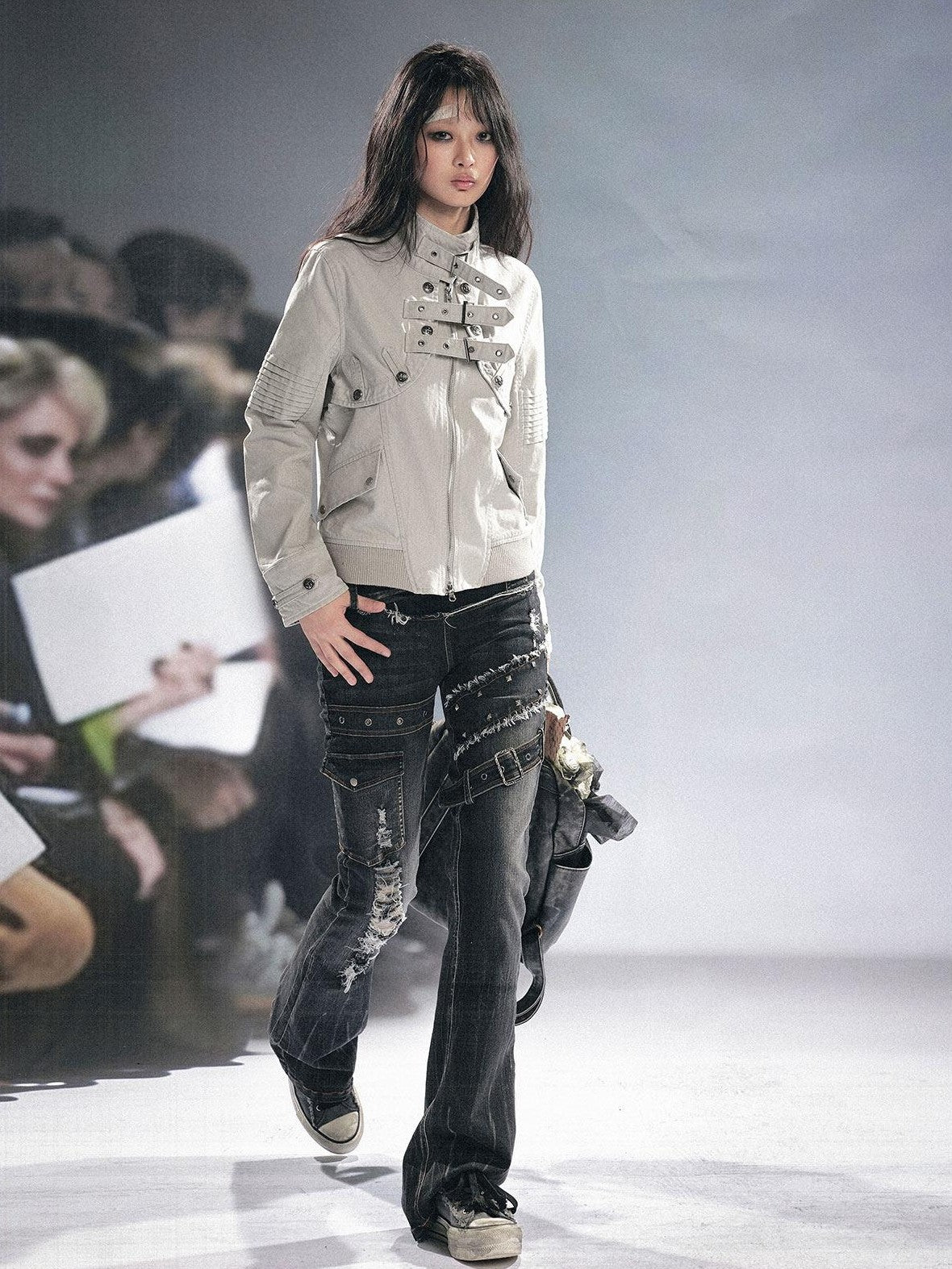 Cest Nous Grunge Distressed Patchwork Studded Women&