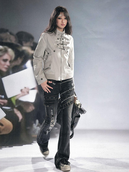 Cest Nous Grunge Distressed Patchwork Studded Women&