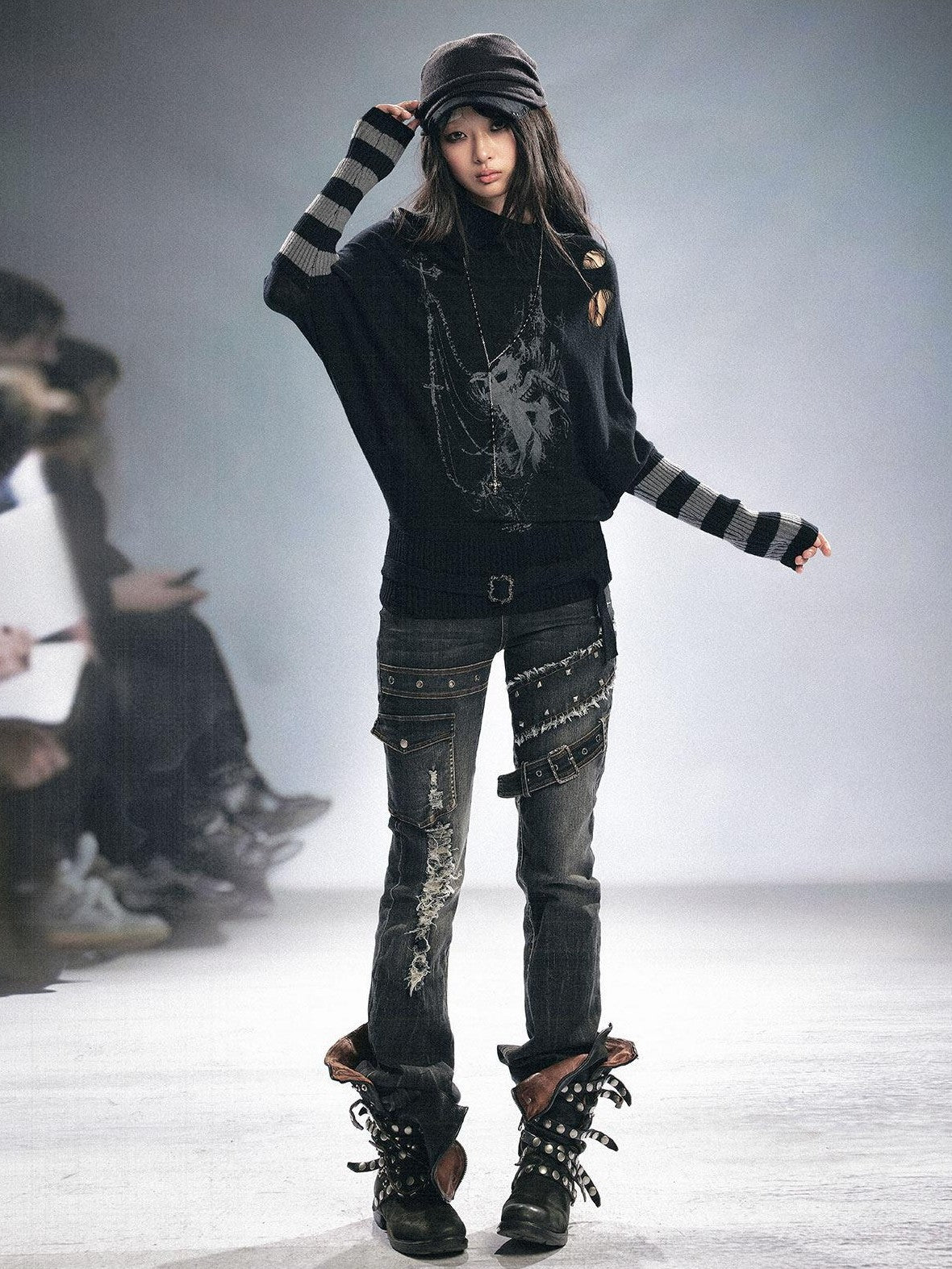 Cest Nous Grunge Distressed Patchwork Studded Women&