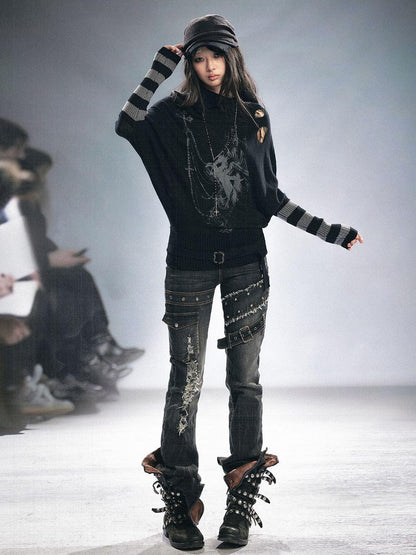 Cest Nous Grunge Distressed Patchwork Studded Women&