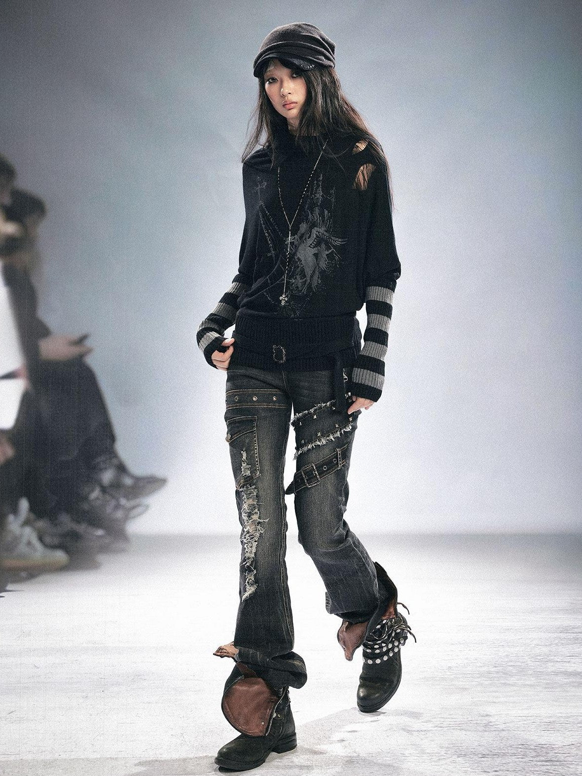 Cest Nous Grunge Distressed Patchwork Studded Women&