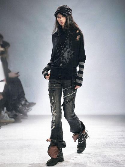 Cest Nous Grunge Distressed Patchwork Studded Women&
