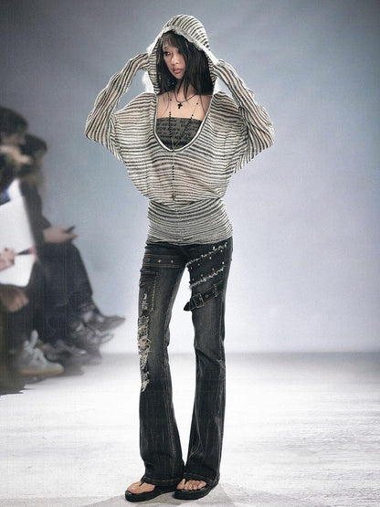 Cest Nous Grunge Distressed Patchwork Studded Women&
