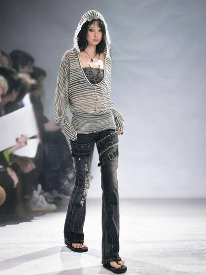 Cest Nous Grunge Distressed Patchwork Studded Women&
