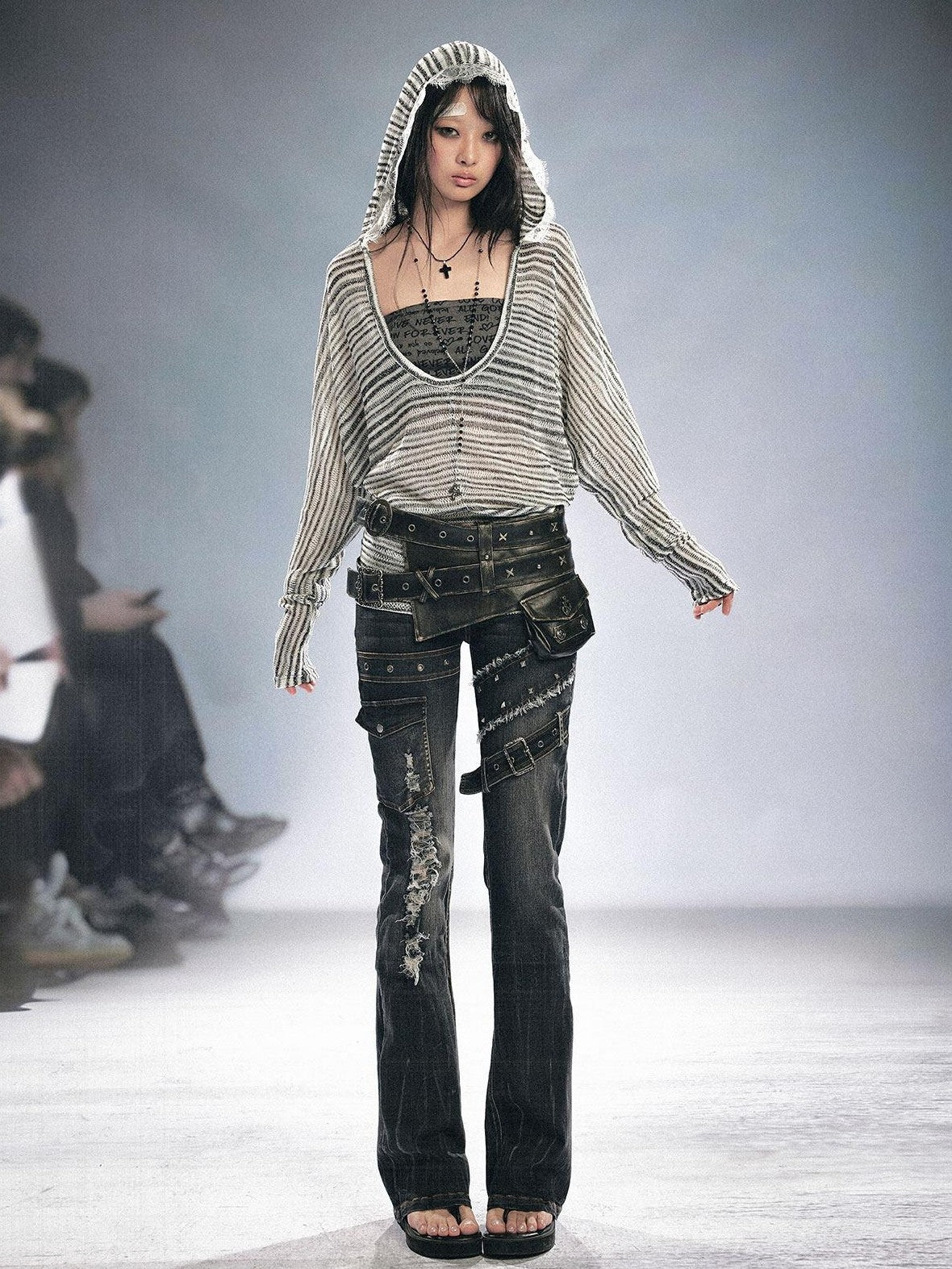 Cest Nous Grunge Distressed Patchwork Studded Women&