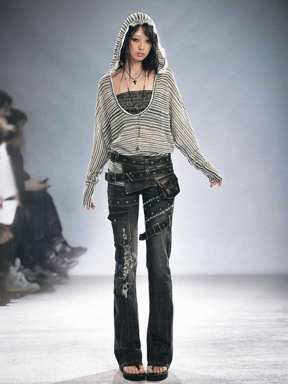 Cest Nous Grunge Distressed Patchwork Studded Women&