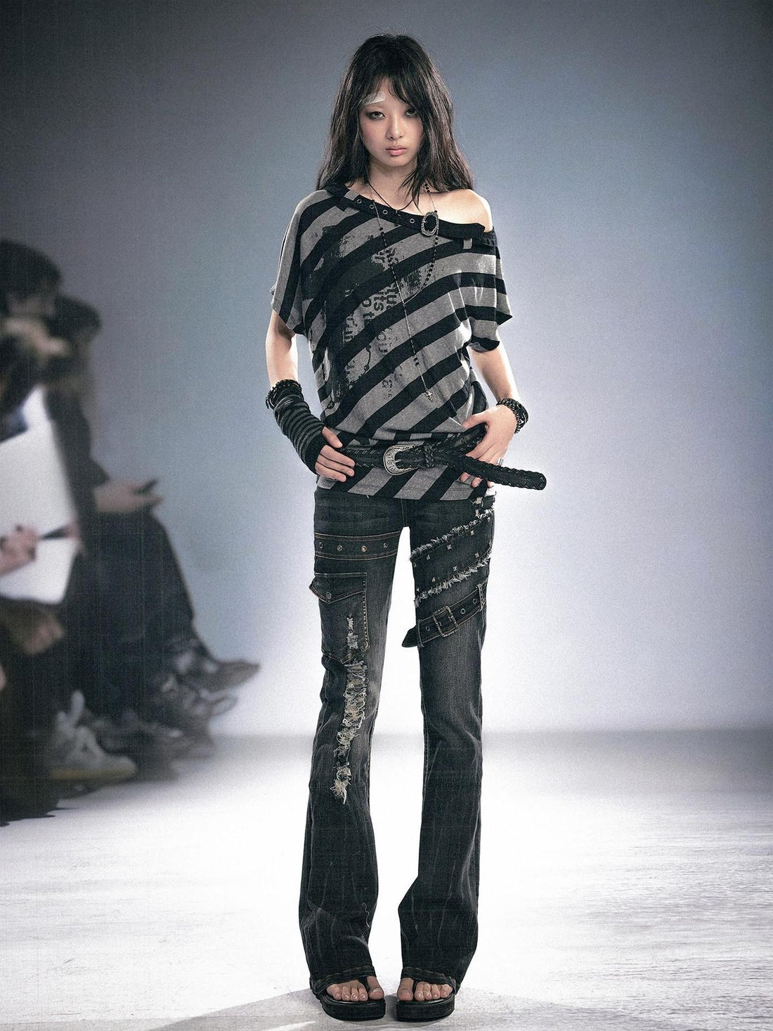 Cest Nous Grunge Distressed Patchwork Studded Women&