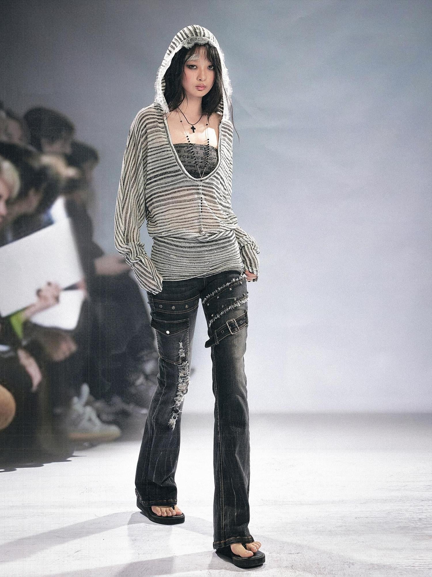 Cest Nous Grunge Distressed Patchwork Studded Women&