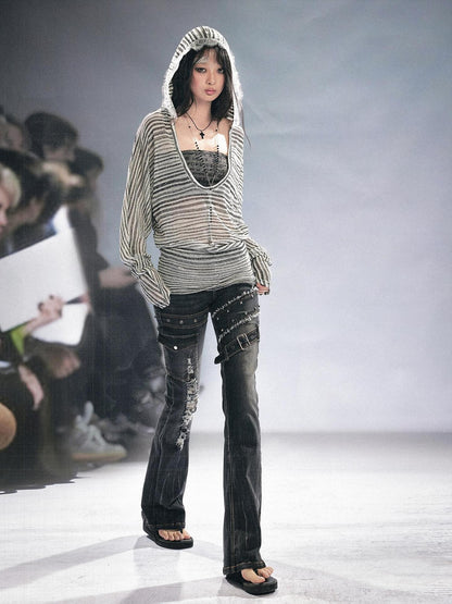 Cest Nous Grunge Distressed Patchwork Studded Women&