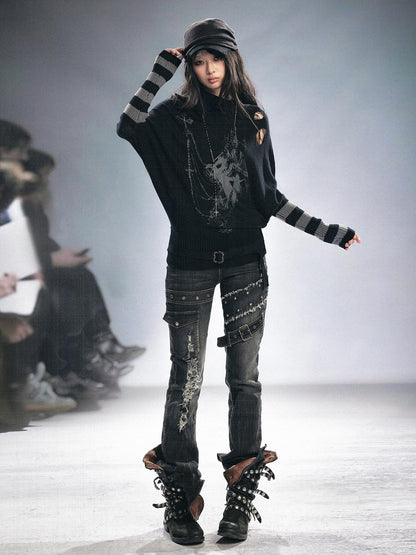 Cest Nous Grunge Distressed Patchwork Studded Women&