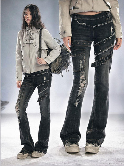 Cest Nous Grunge Distressed Patchwork Studded Women&