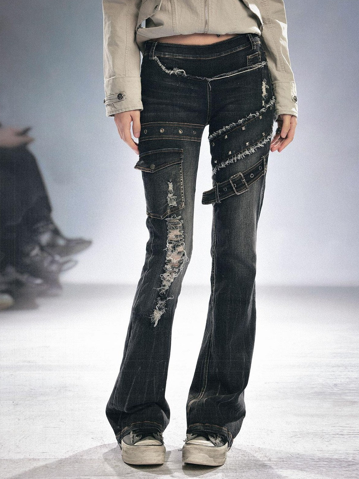 Cest Nous Grunge Distressed Patchwork Studded Women&