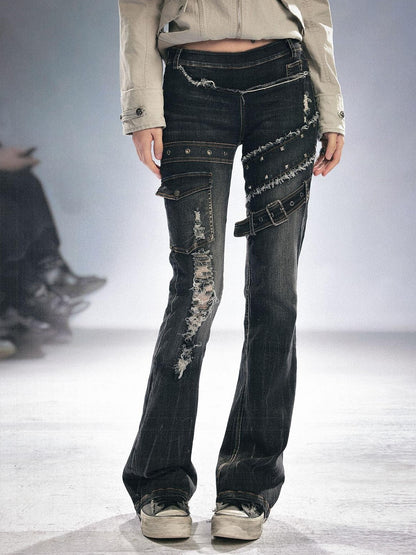 Cest Nous Grunge Distressed Patchwork Studded Women&
