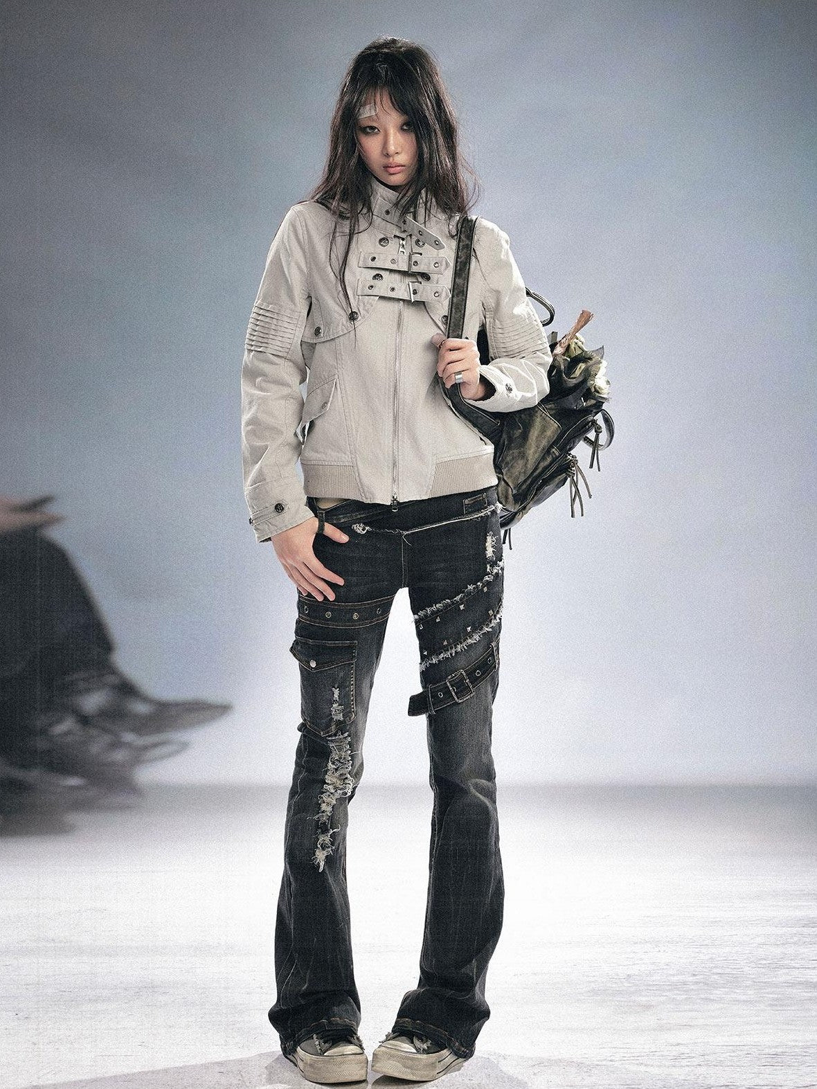 Cest Nous Grunge Distressed Patchwork Studded Women&