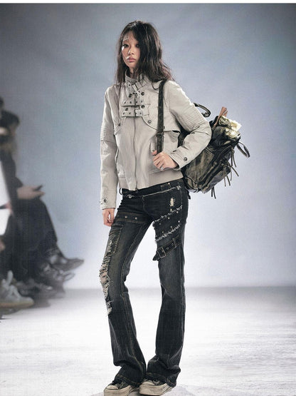 Cest Nous Grunge Distressed Patchwork Studded Women&