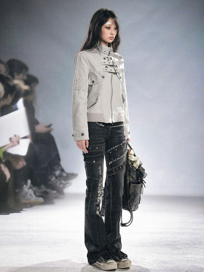 Cest Nous Grunge Distressed Patchwork Studded Women&