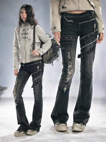 Cest Nous Grunge Distressed Patchwork Studded Women&