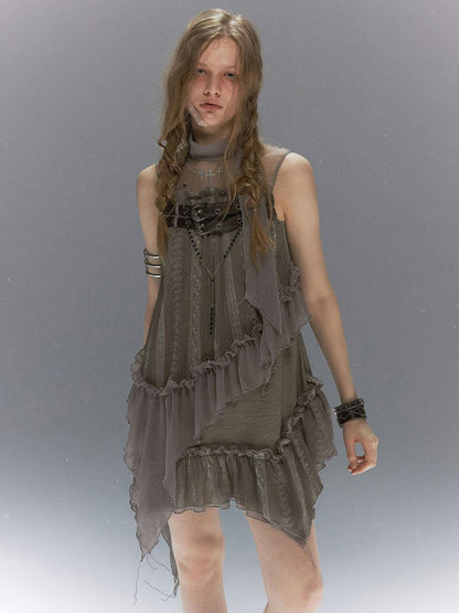 Cest Nous Lace Armor Cross Embroidered Belt Layered Cowl Women&