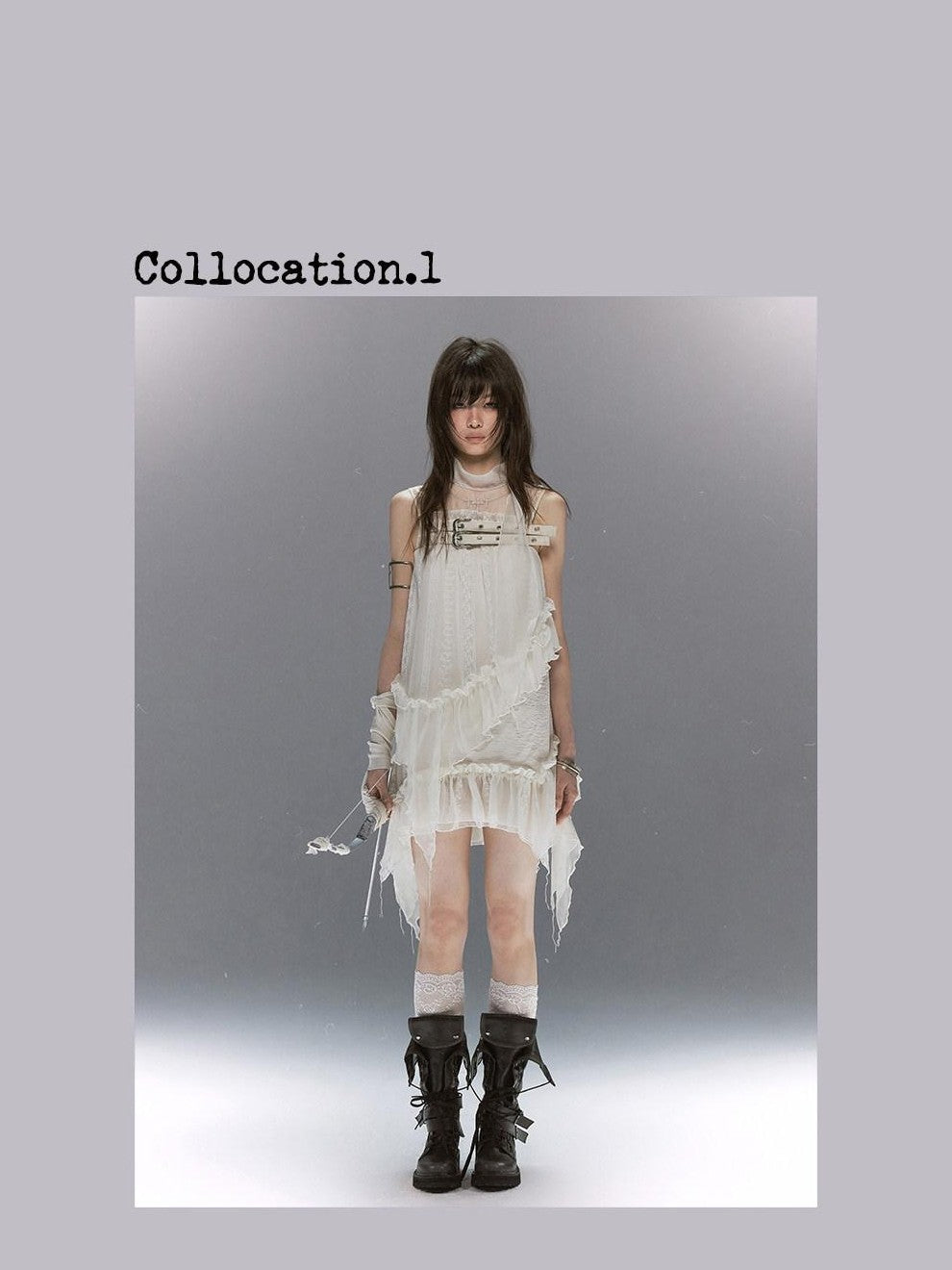 Cest Nous Lace Armor Cross Embroidered Belt Layered Cowl Women&