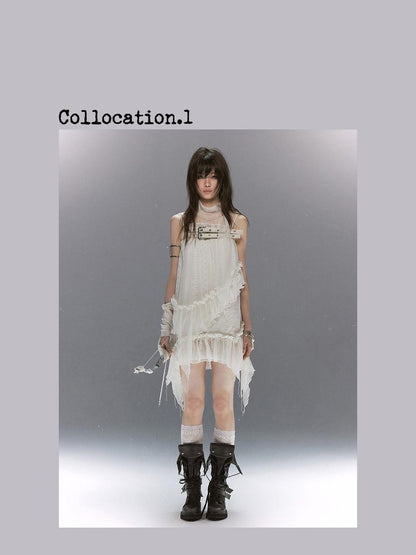 Cest Nous Lace Armor Cross Embroidered Belt Layered Cowl Women&