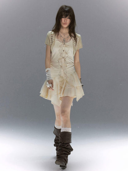 Cest Nous Lace Ruffle Napoleon Collar Braided Buttons Women&