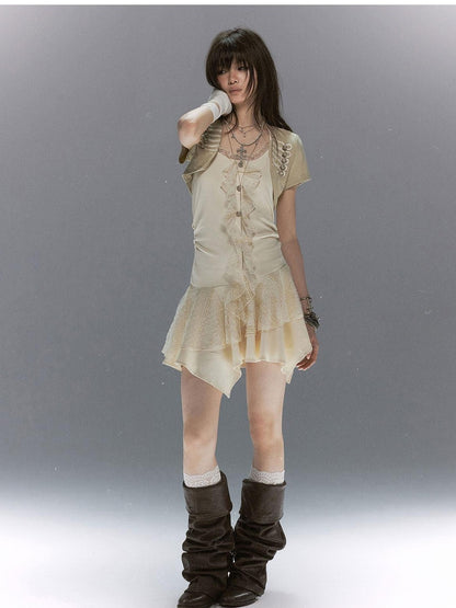 Cest Nous Lace Ruffle Napoleon Collar Braided Buttons Women&