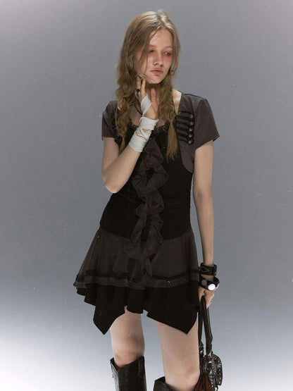 Cest Nous Lace Ruffle Napoleon Collar Braided Buttons Women&