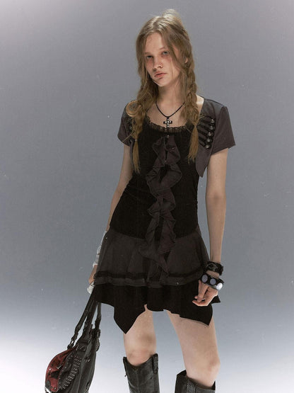 Cest Nous Lace Ruffle Napoleon Collar Braided Buttons Women&
