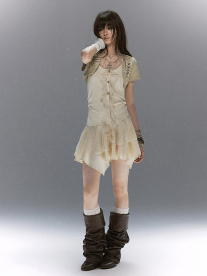Cest Nous Lace Ruffle Napoleon Collar Braided Buttons Women&