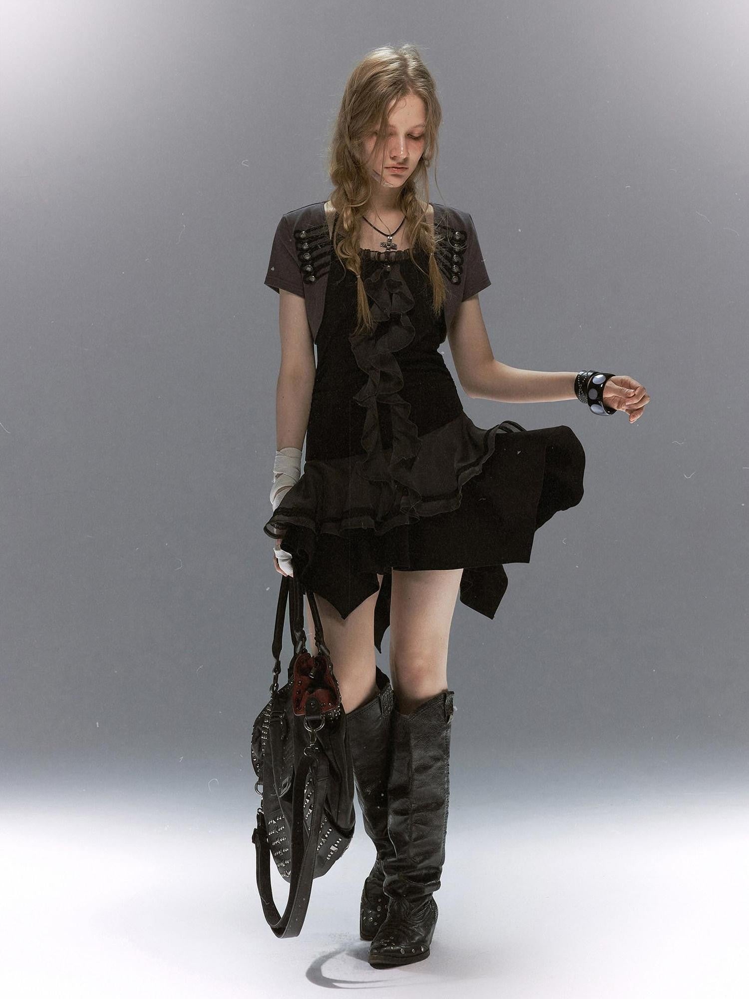 Cest Nous Lace Ruffle Napoleon Collar Braided Buttons Women&