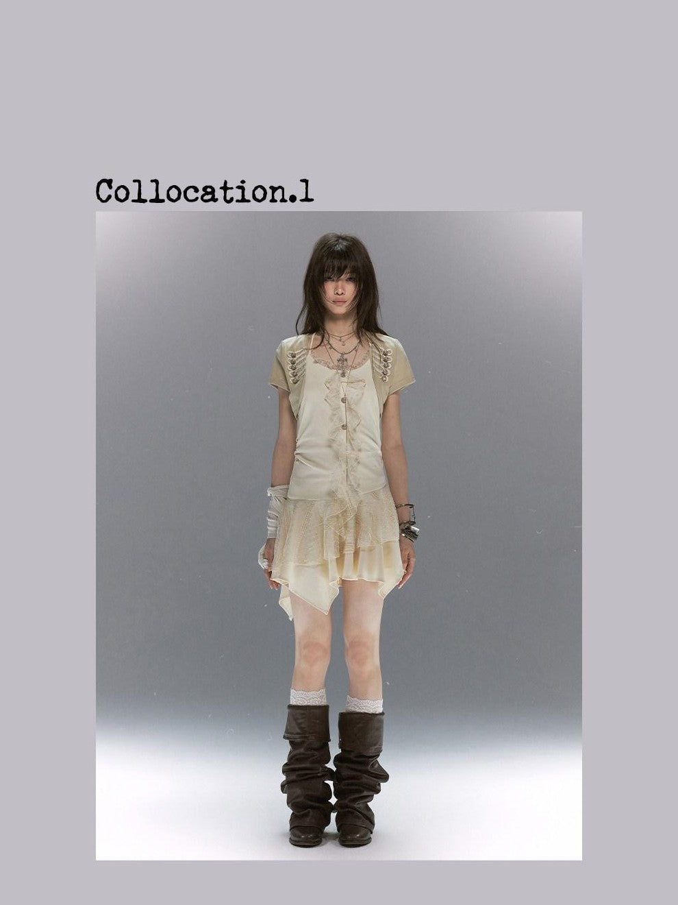 Cest Nous Lace Ruffle Napoleon Collar Braided Buttons Women&