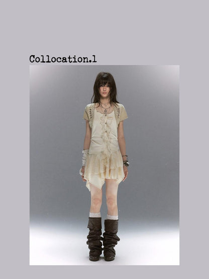 Cest Nous Lace Ruffle Napoleon Collar Braided Buttons Women&