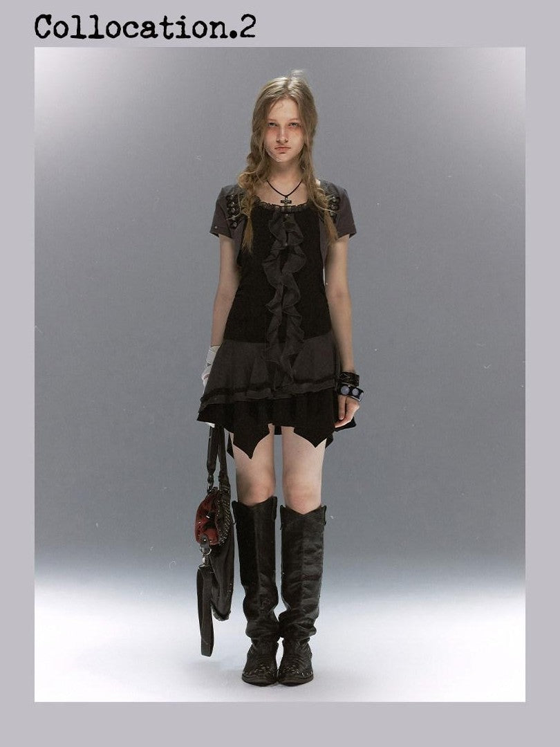 Cest Nous Lace Ruffle Napoleon Collar Braided Buttons Women&