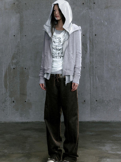 Update Cest Nous Medieval Studded Zip Up Striped Knit Sweater Jacket