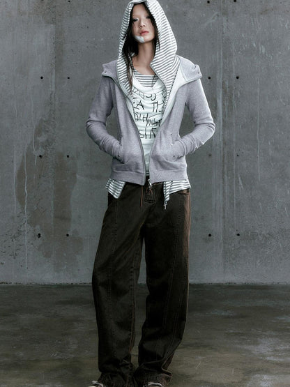 Update Cest Nous Medieval Studded Zip Up Striped Knit Sweater Jacket