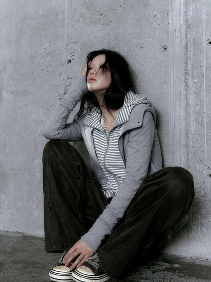 Update Cest Nous Medieval Studded Zip Up Striped Knit Sweater Jacket
