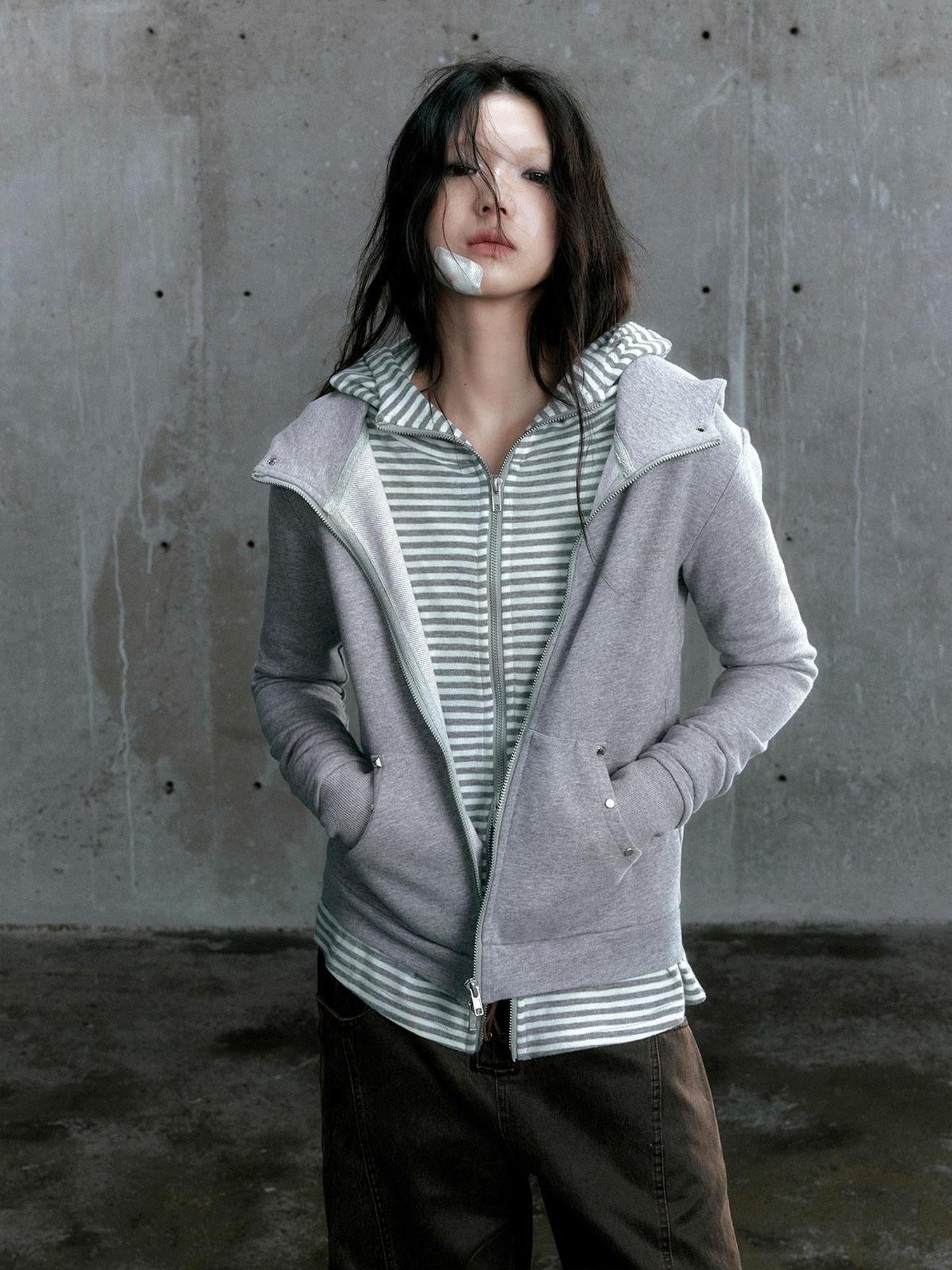 Update Cest Nous Medieval Studded Zip Up Striped Knit Sweater Jacket
