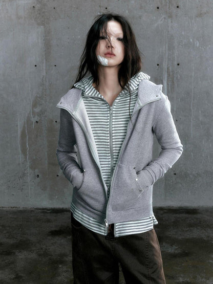 Update Cest Nous Medieval Studded Zip Up Striped Knit Sweater Jacket