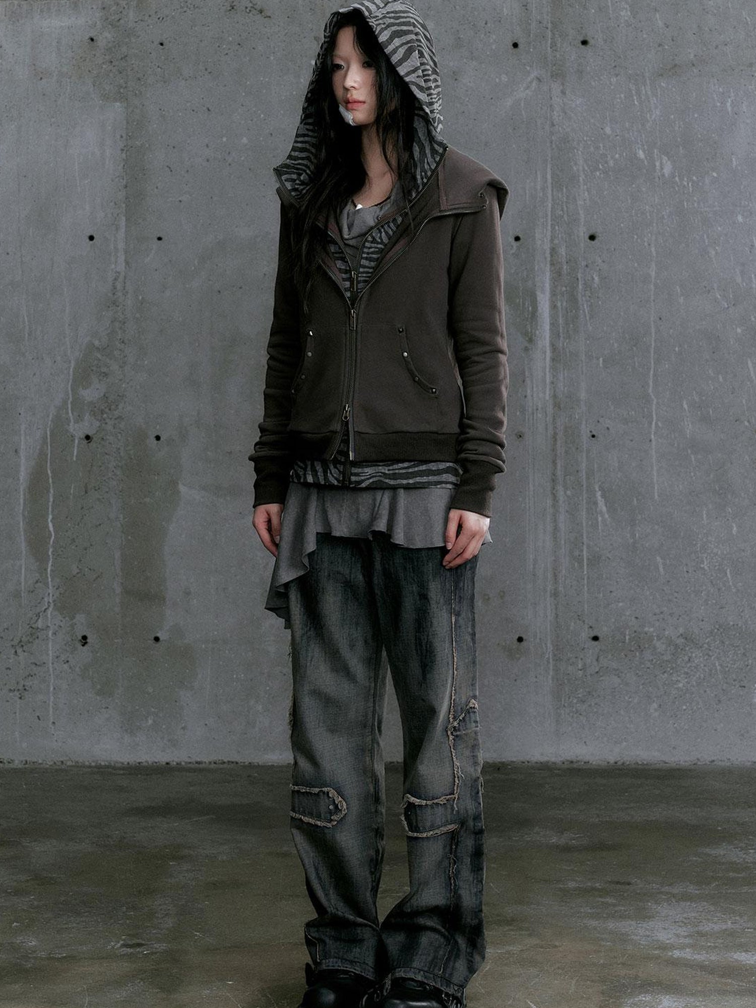 Update Cest Nous Medieval Studded Zip Up Striped Knit Sweater Jacket