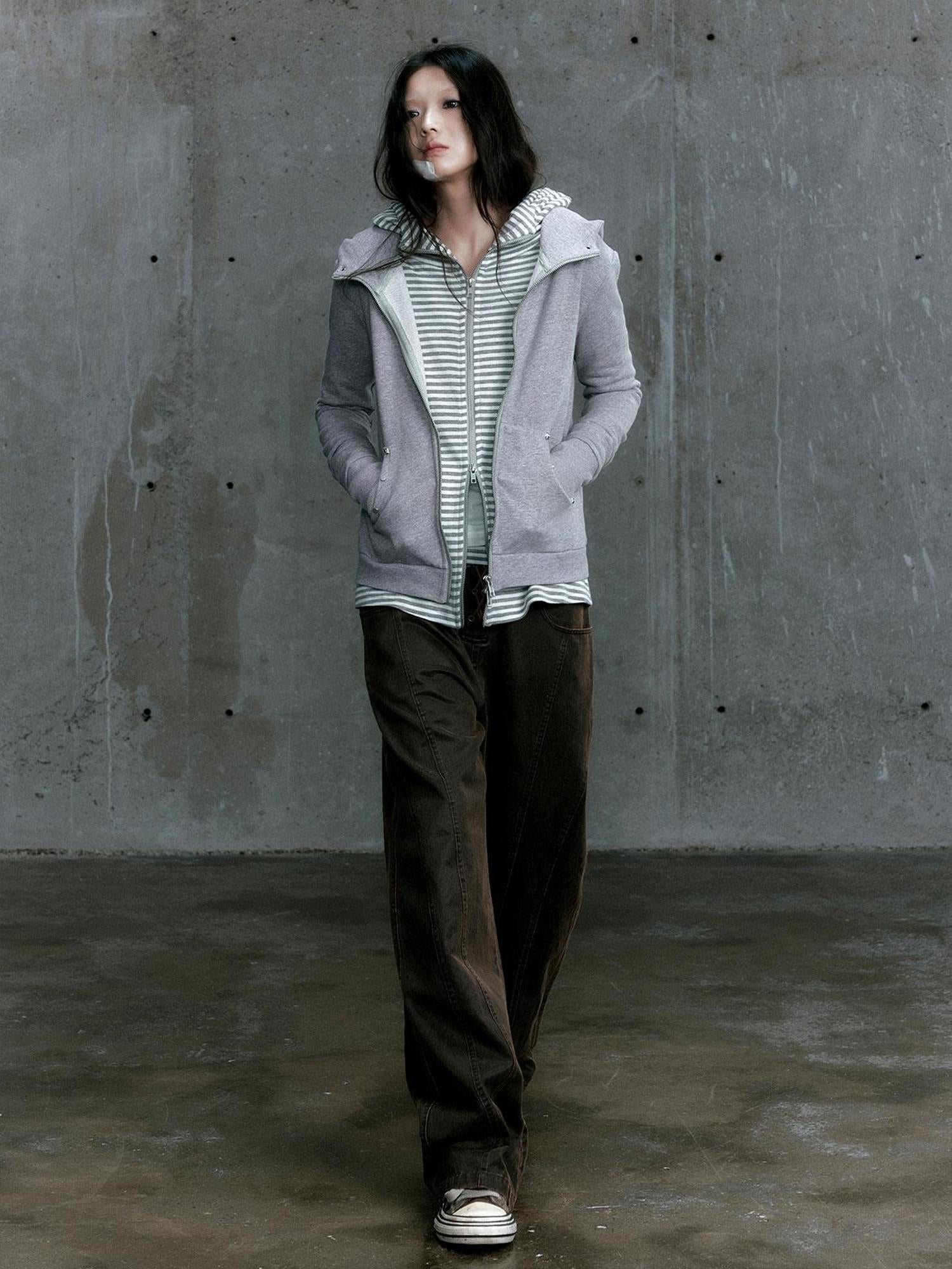 Update Cest Nous Medieval Studded Zip Up Striped Knit Sweater Jacket