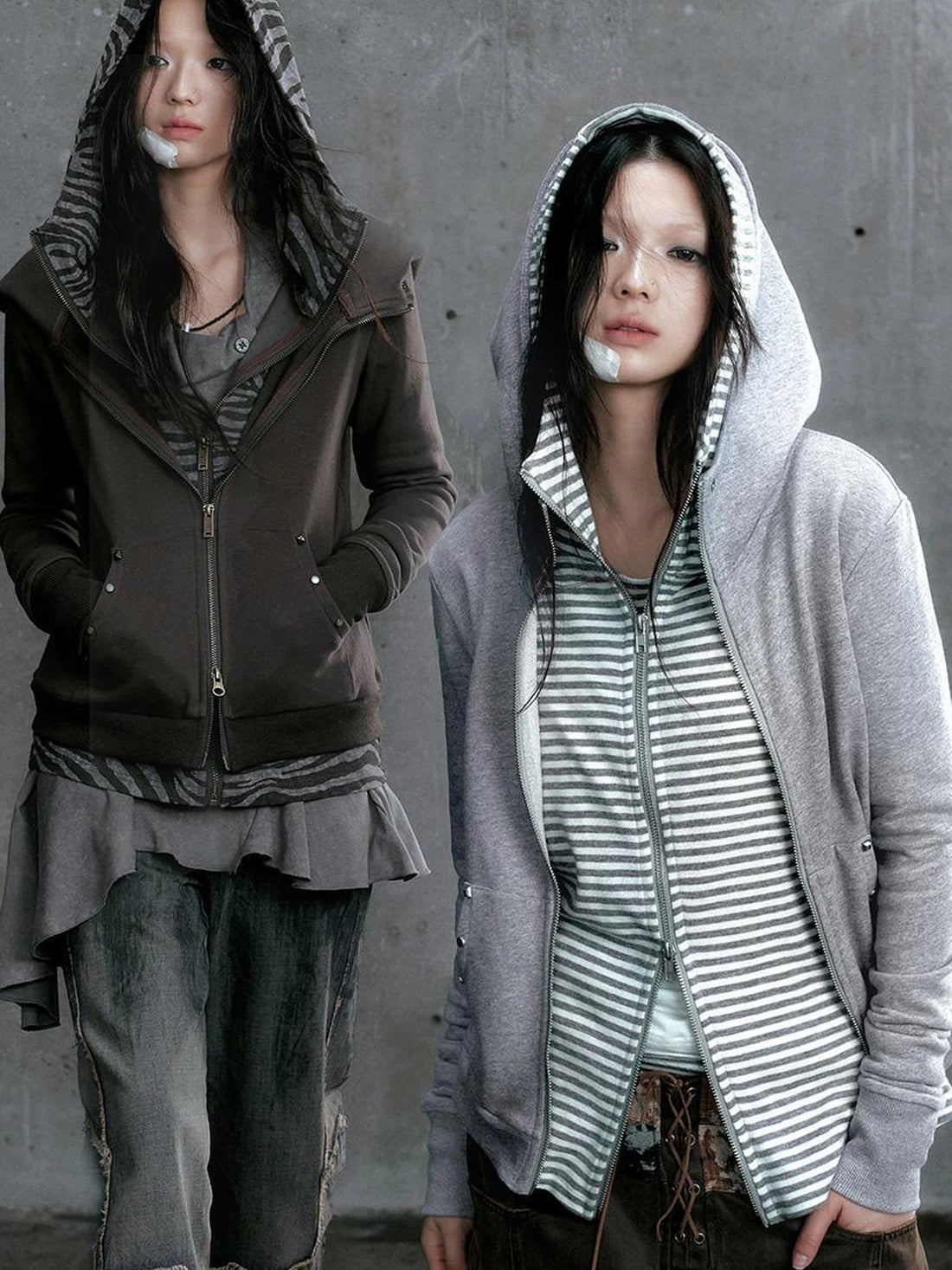 Medieval Studded Zip Up Striped Knit Sweater Jacket