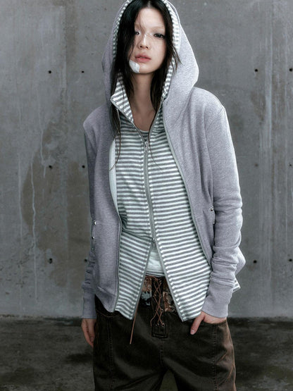 Update Cest Nous Medieval Studded Zip Up Striped Knit Sweater Jacket