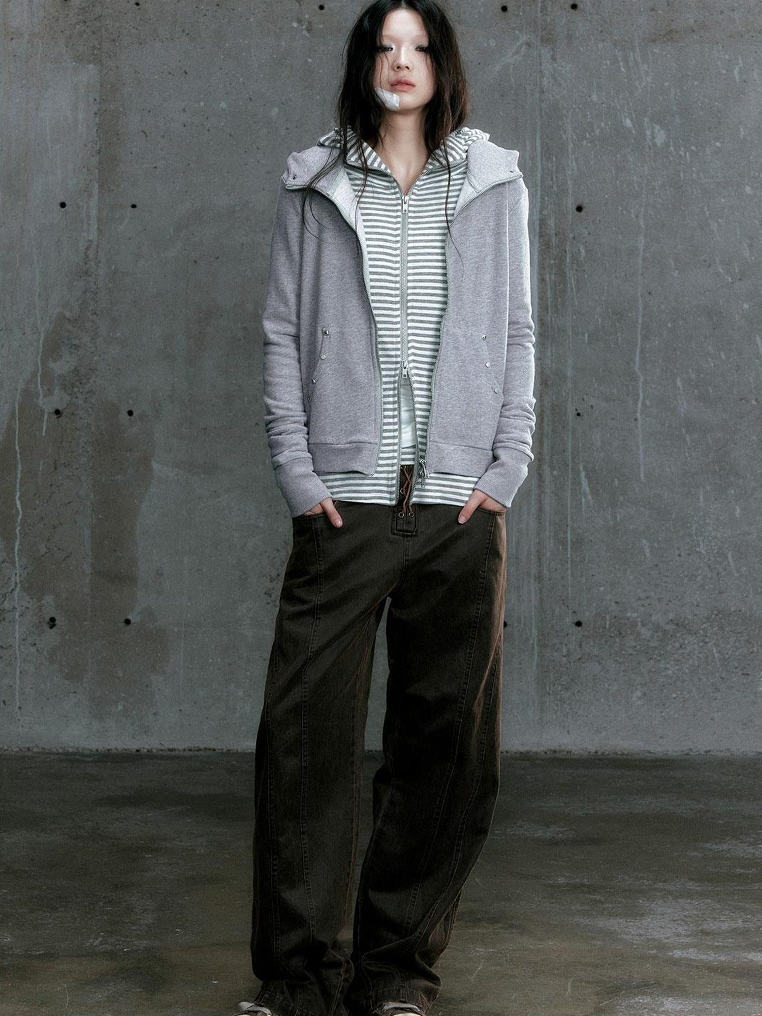 Update Cest Nous Medieval Studded Zip Up Striped Knit Sweater Jacket