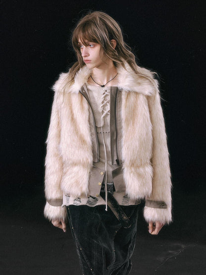 Cest Nous Ombre Leather Patch Fur Collar Detachable Hem Women&