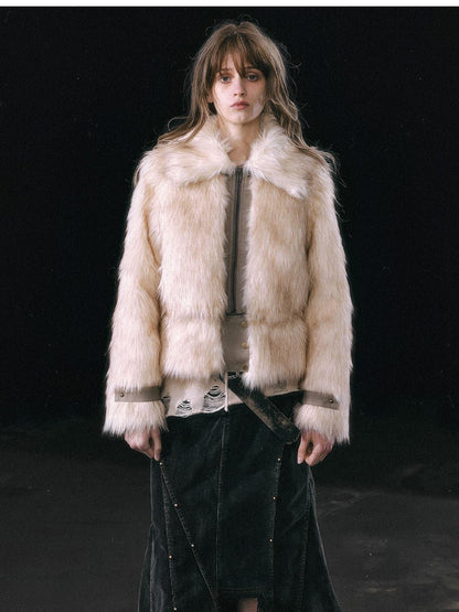 Cest Nous Ombre Leather Patch Fur Collar Detachable Hem Women&