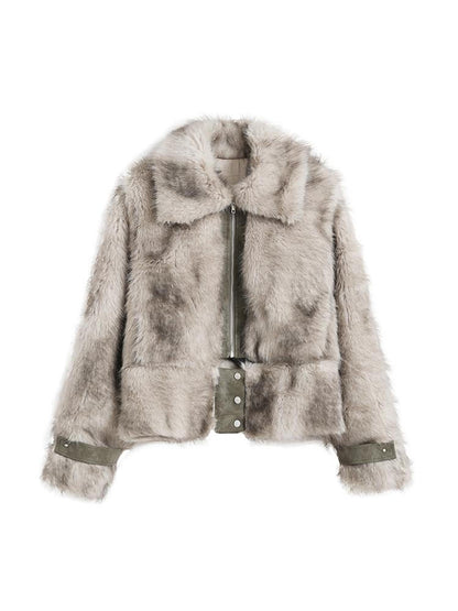 Cest Nous Ombre Leather Patch Fur Collar Detachable Hem Women&