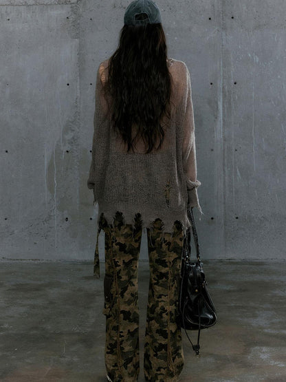 Cest Nous Oversized Cross Print Mohair Sweater