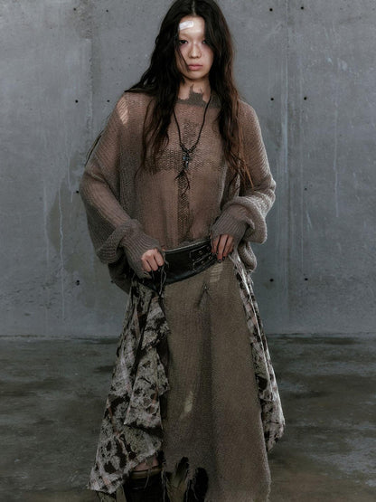 Cest Nous Oversized Cross Print Mohair Sweater